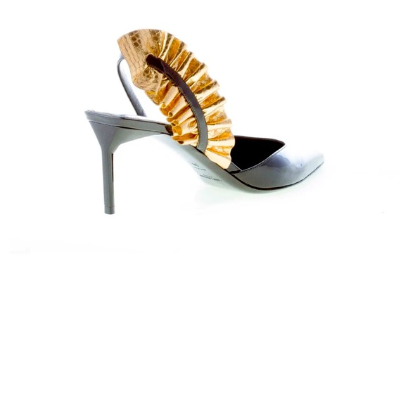 SAINT LAURENT EDIE Slingback Pump Heel Shoe Gold Black Patent-likeNew!originals! - Picture 4 of 8